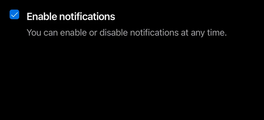 Checkbox (with description) on iOS in dark mode