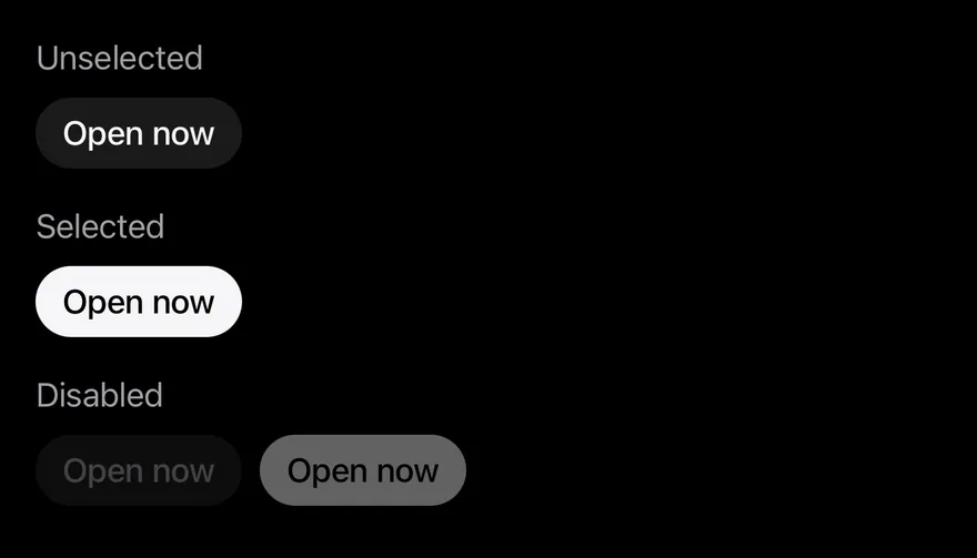 Chip (states) on iOS in dark mode