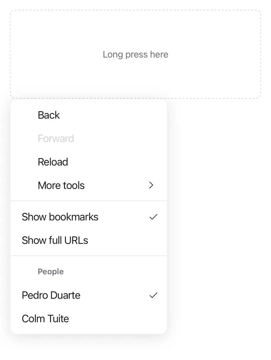 Context Menu (open by default) on iOS in light mode