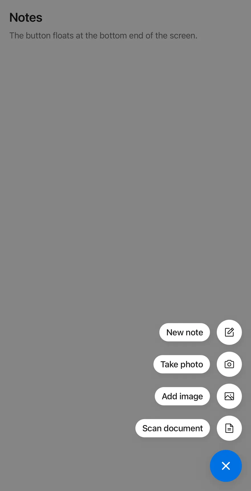 Fab (speed dial open) on iOS in light mode