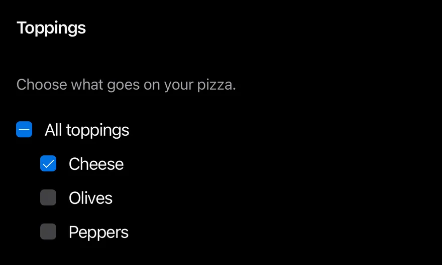 Field (checkbox group) on iOS in dark mode