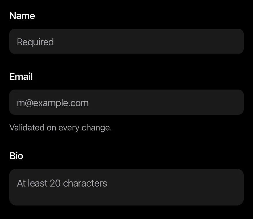 Field (validation) on iOS in dark mode