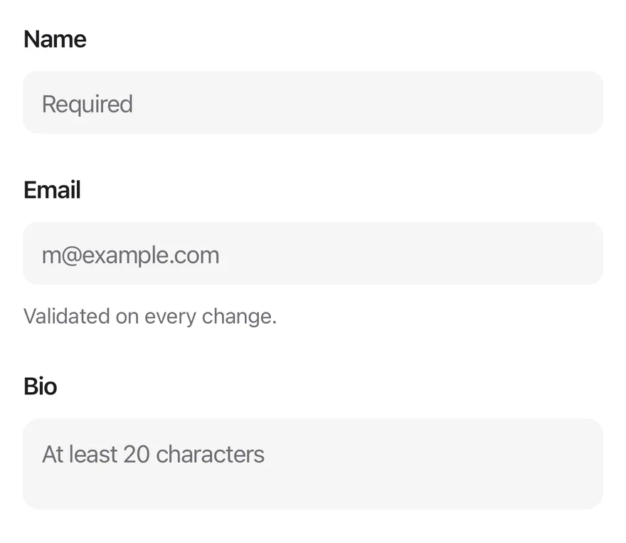 Field (validation) on iOS in light mode