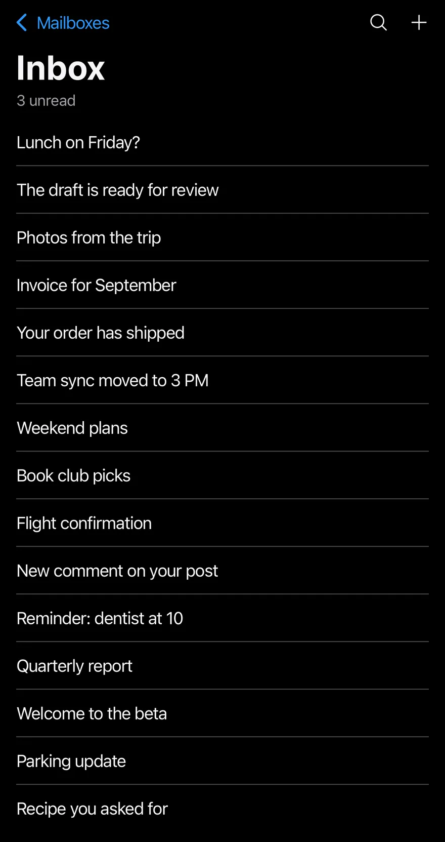 Header (large title with subtitle) on iOS in dark mode