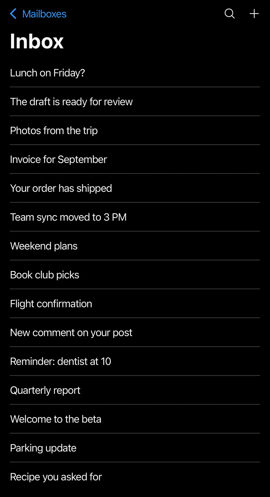Header (large title) on iOS in dark mode