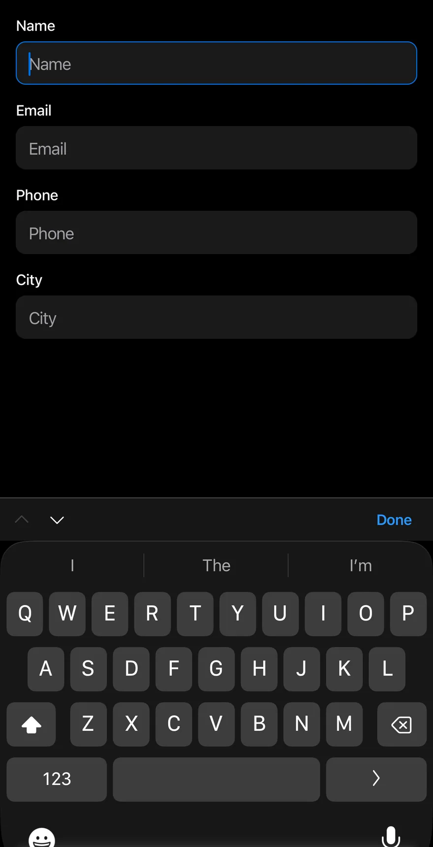Input Accessory Bar (focused) on iOS in dark mode