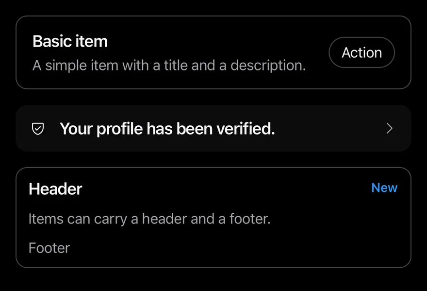 Item on iOS in dark mode