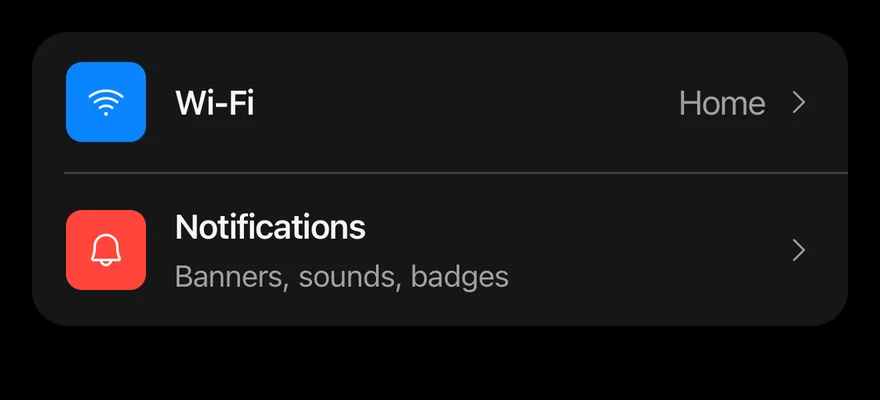 Item (inset group) on iOS in dark mode