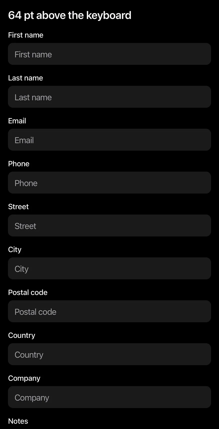 Keyboard Scroll View (larger bottom offset) on iOS in dark mode