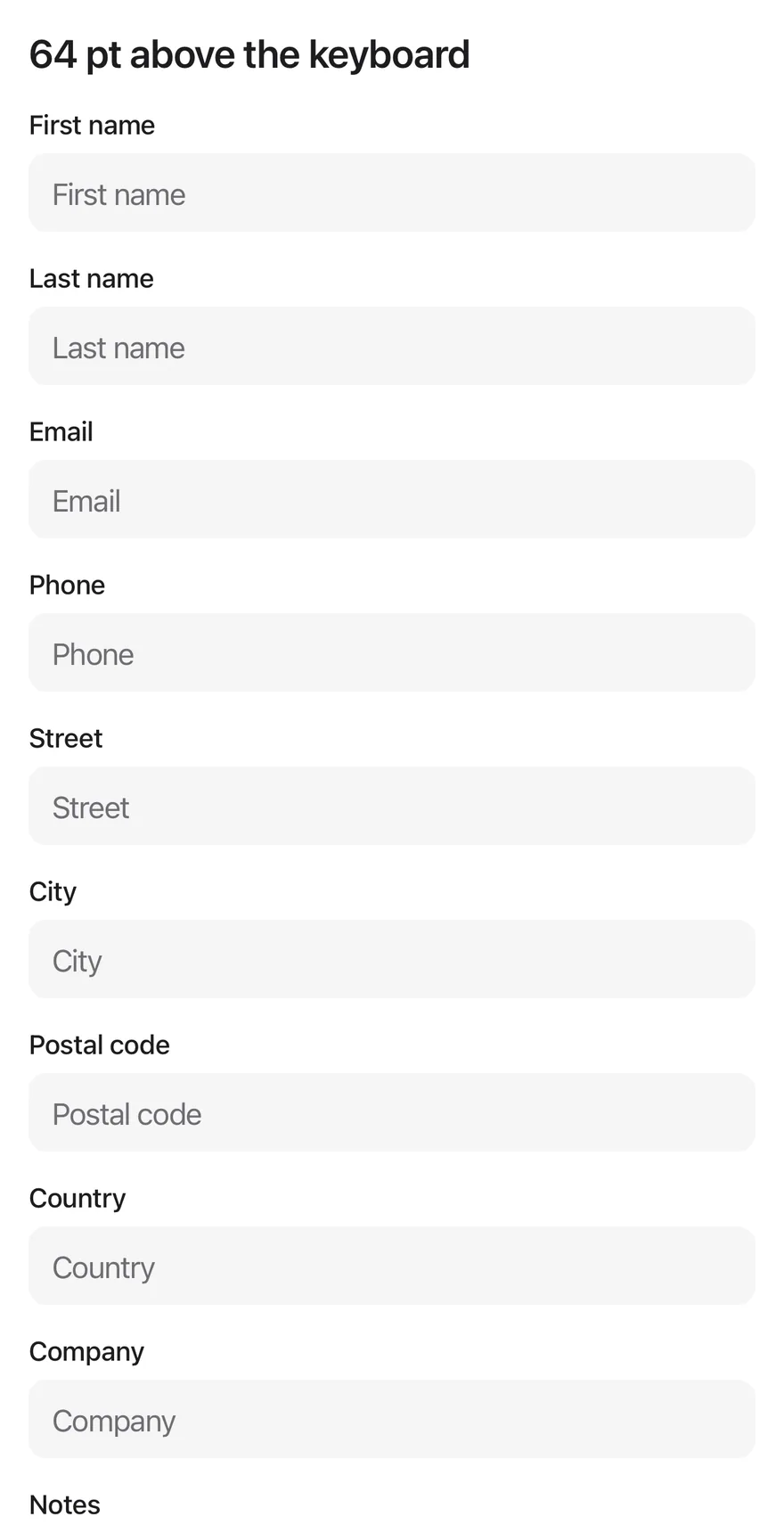 Keyboard Scroll View (larger bottom offset) on iOS in light mode