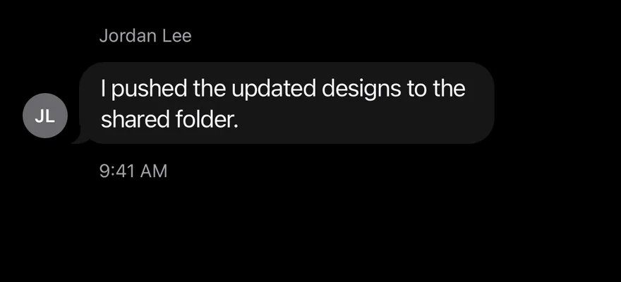 Message (with header and footer) on iOS in dark mode