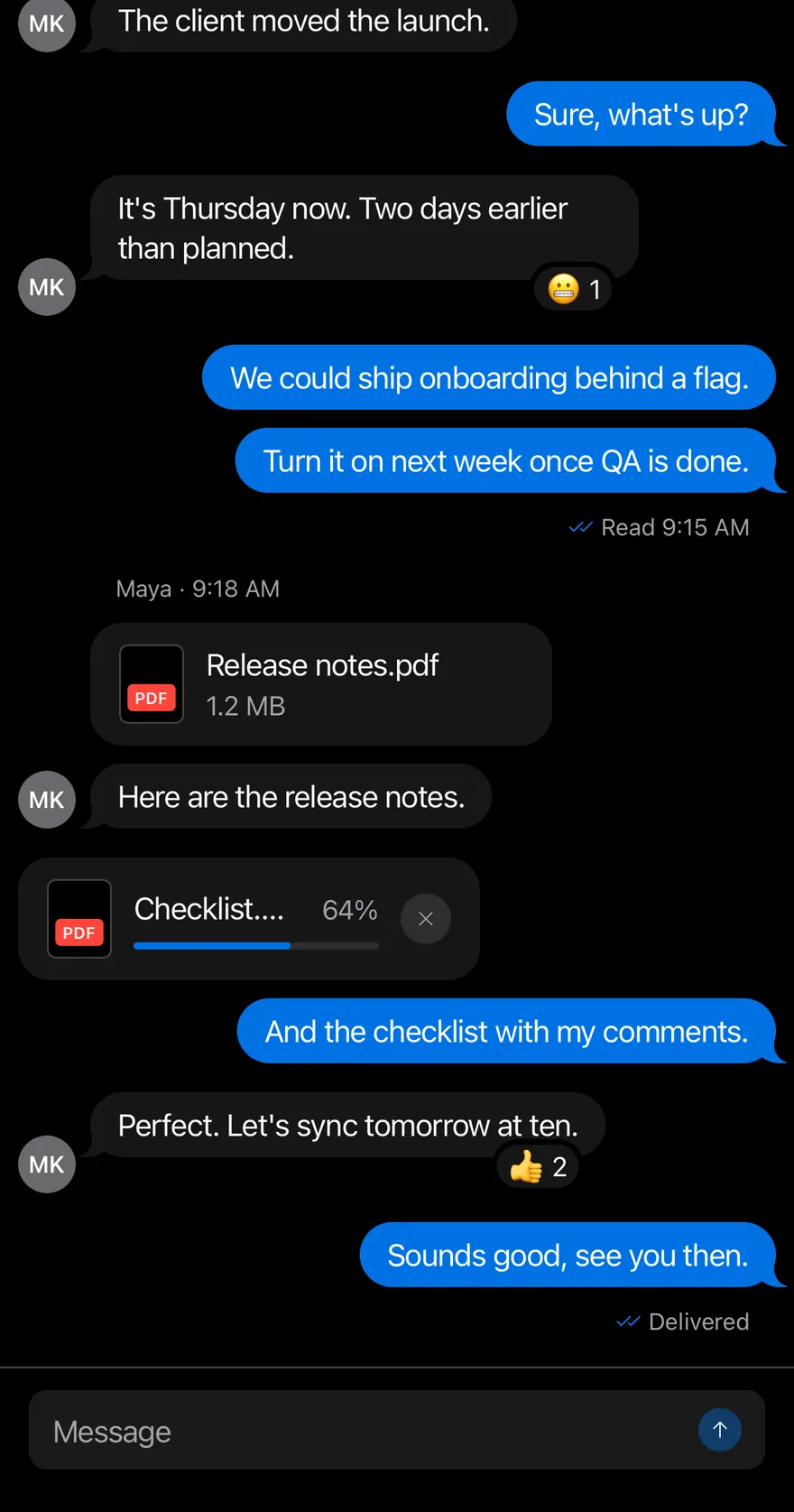 Message Scroller on iOS in dark mode