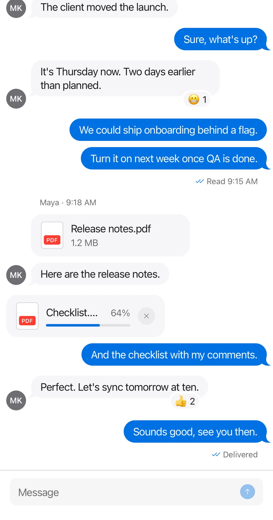 Message Scroller on iOS in light mode