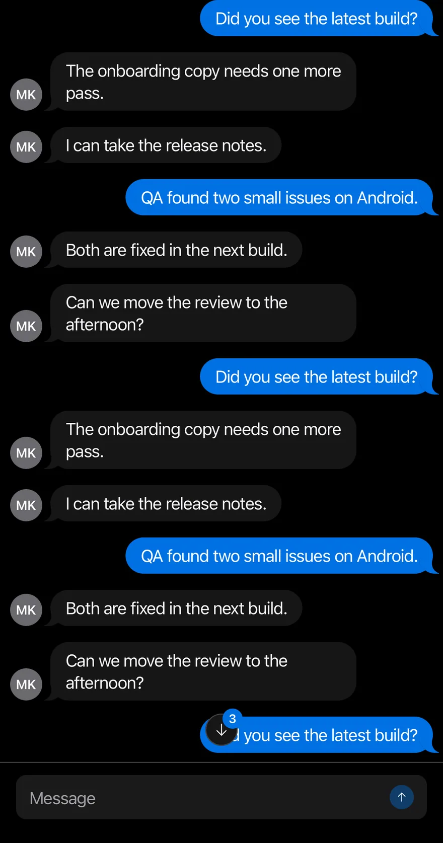 Message Scroller (unread while scrolled up) on iOS in dark mode