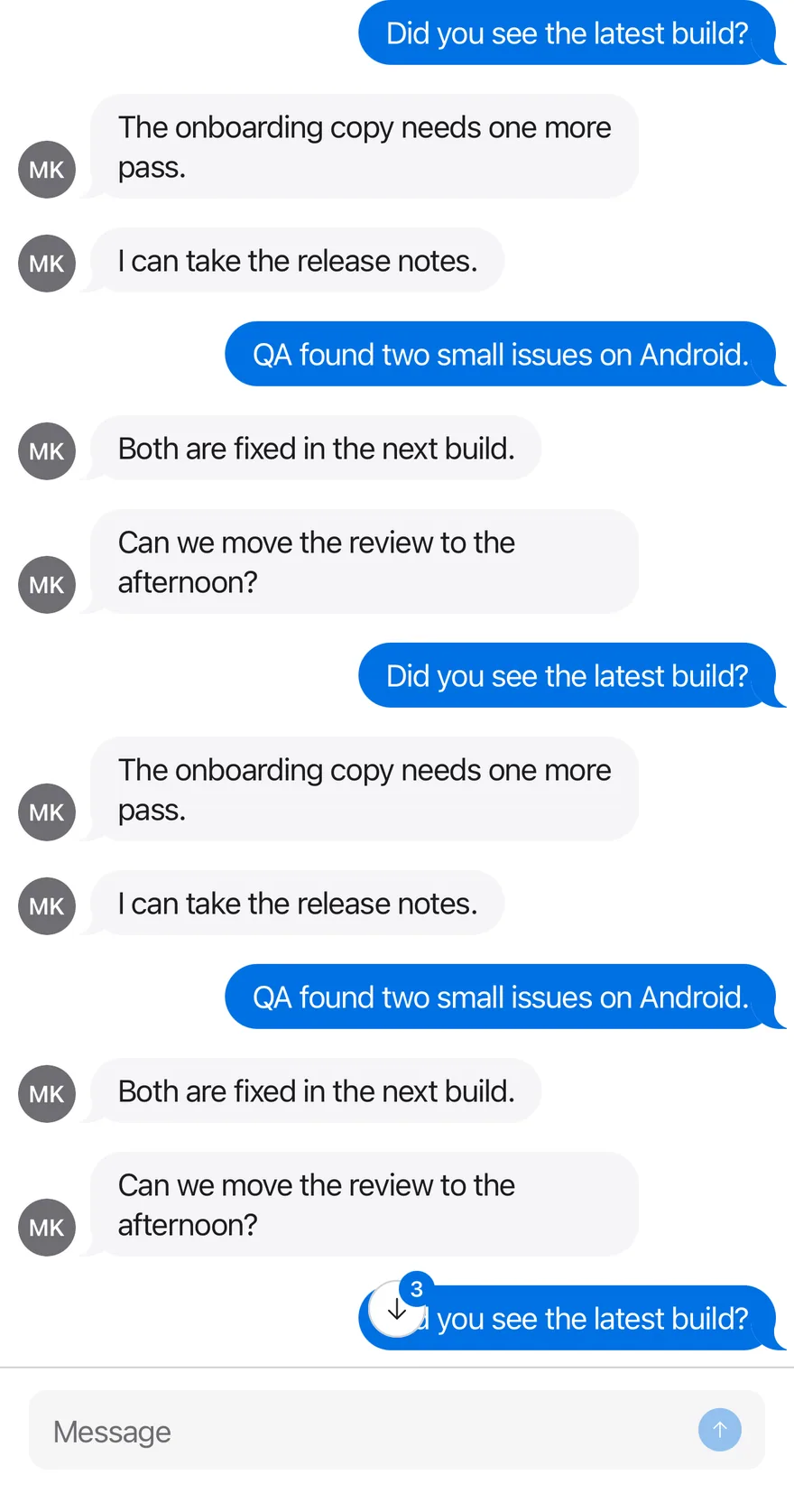 Message Scroller (unread while scrolled up) on iOS in light mode