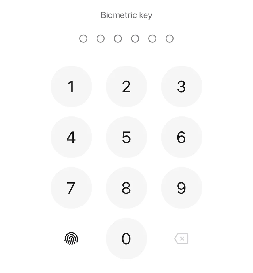 Pin Pad (biometric) on iOS in light mode