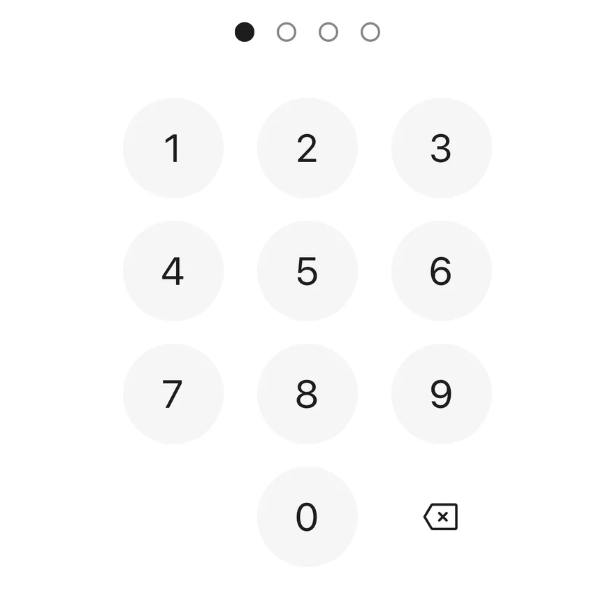 Pin Pad (four digits) on iOS in light mode