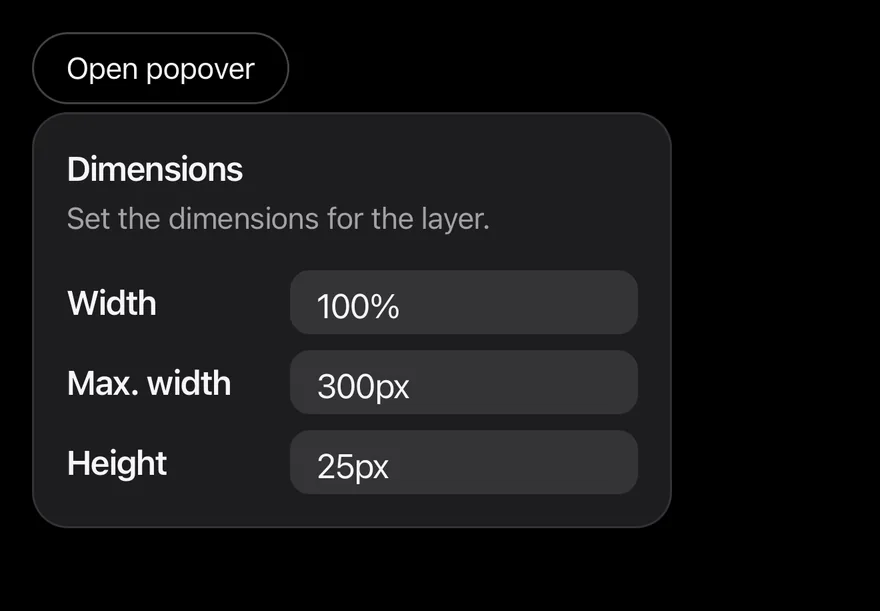 Popover (open by default) on iOS in dark mode
