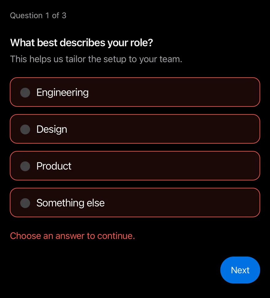 Questionnaire (invalid) on iOS in dark mode