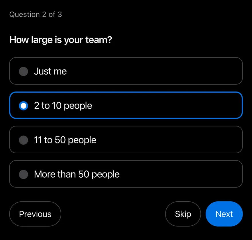 Questionnaire (mid flow) on iOS in dark mode