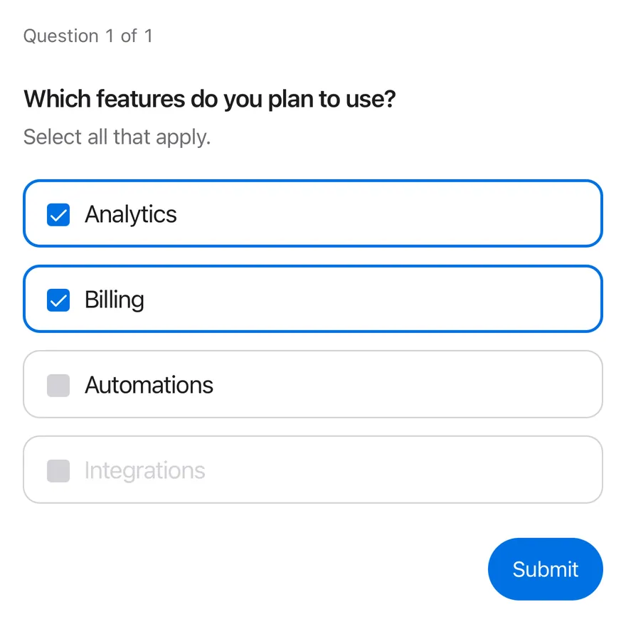 Questionnaire (multiple choice) on iOS in light mode