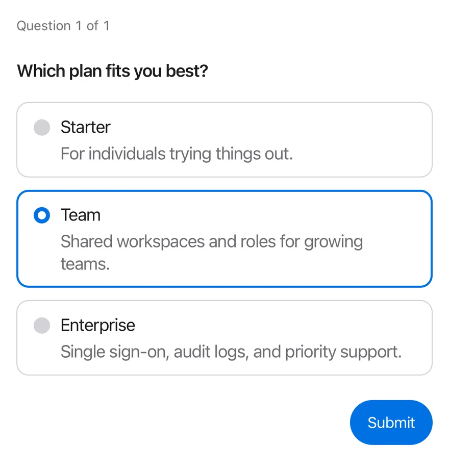 Questionnaire (with choice descriptions) on iOS in light mode