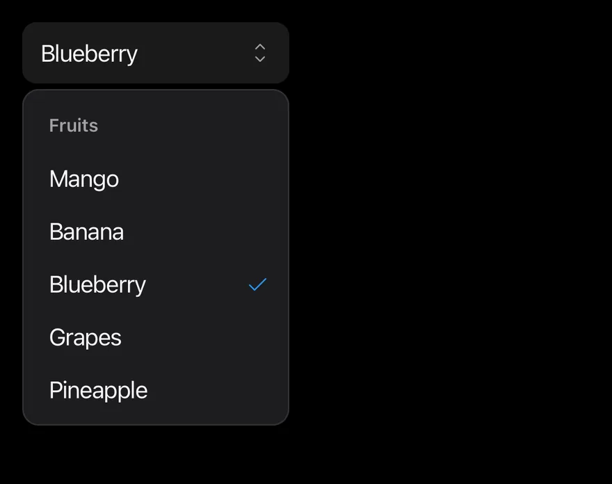 Select (open by default) on iOS in dark mode