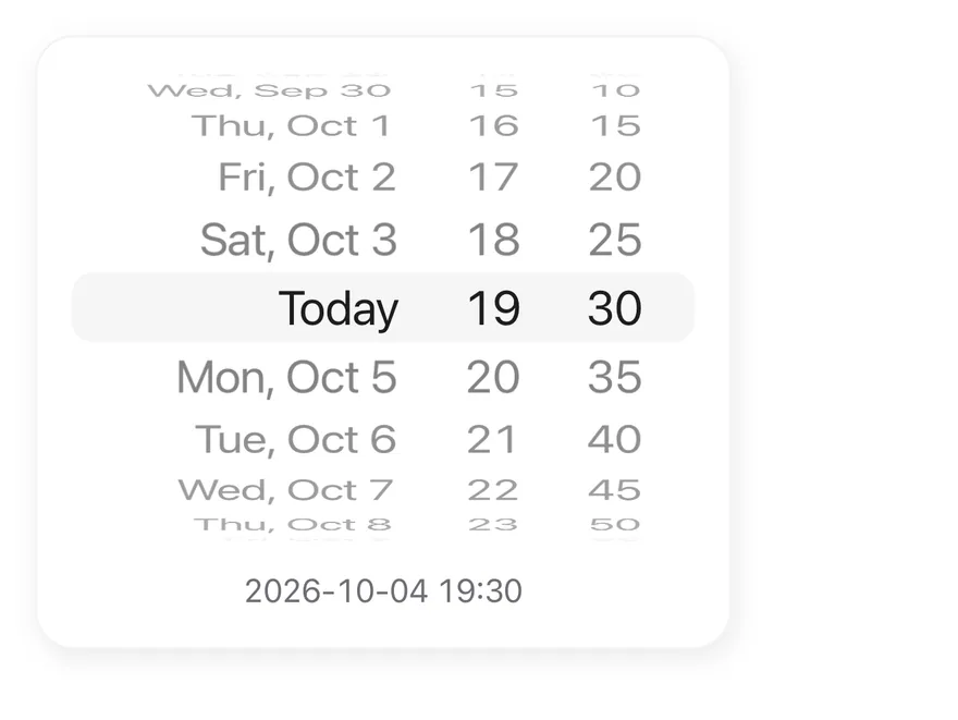 Wheel Picker (date time) on iOS in light mode