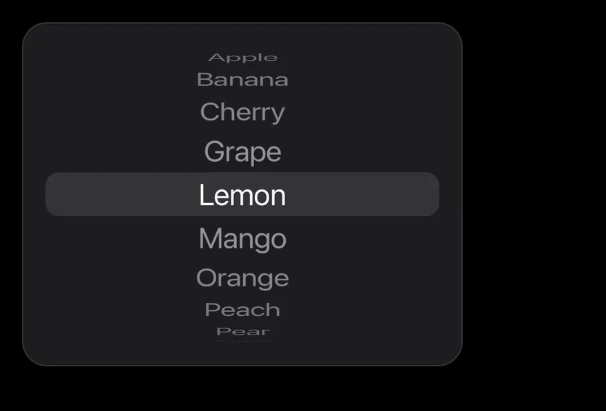 Wheel Picker on iOS in dark mode