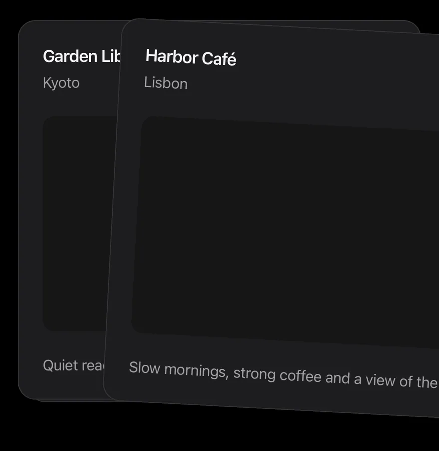 Card Stack (mid swipe) on iOS in dark mode
