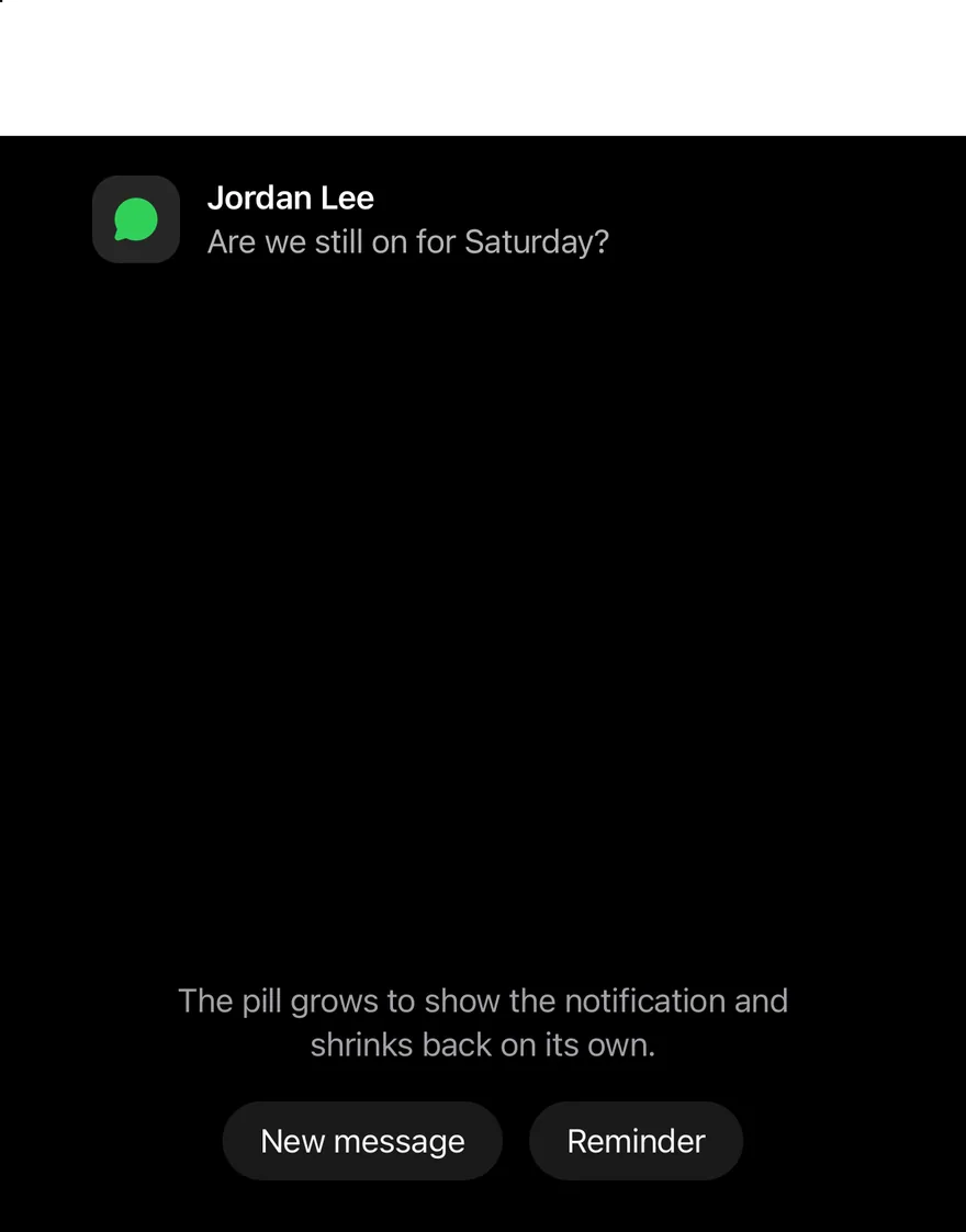 Island (notice) on iOS in dark mode