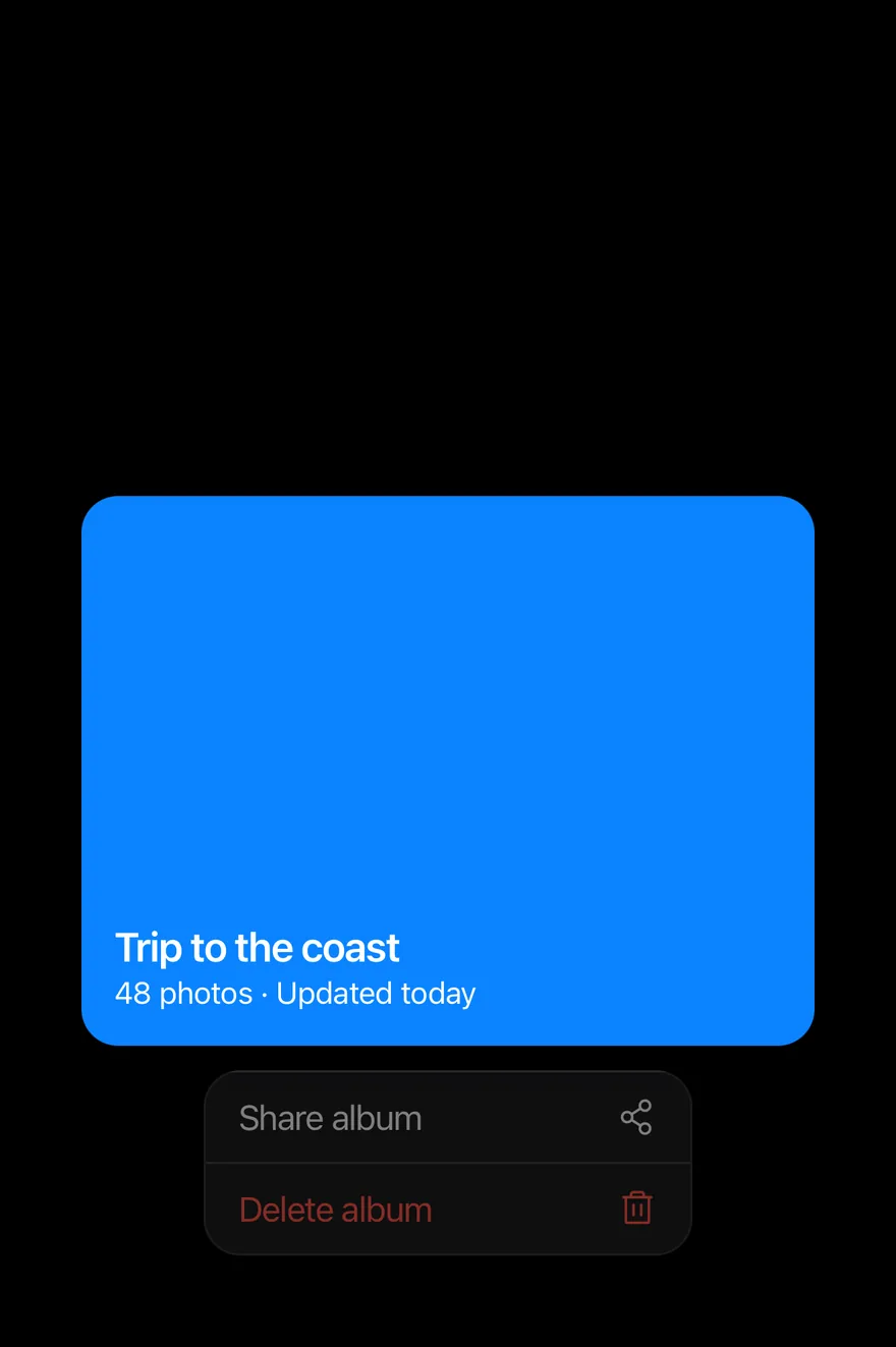 Preview Menu (custom preview open) on iOS in dark mode