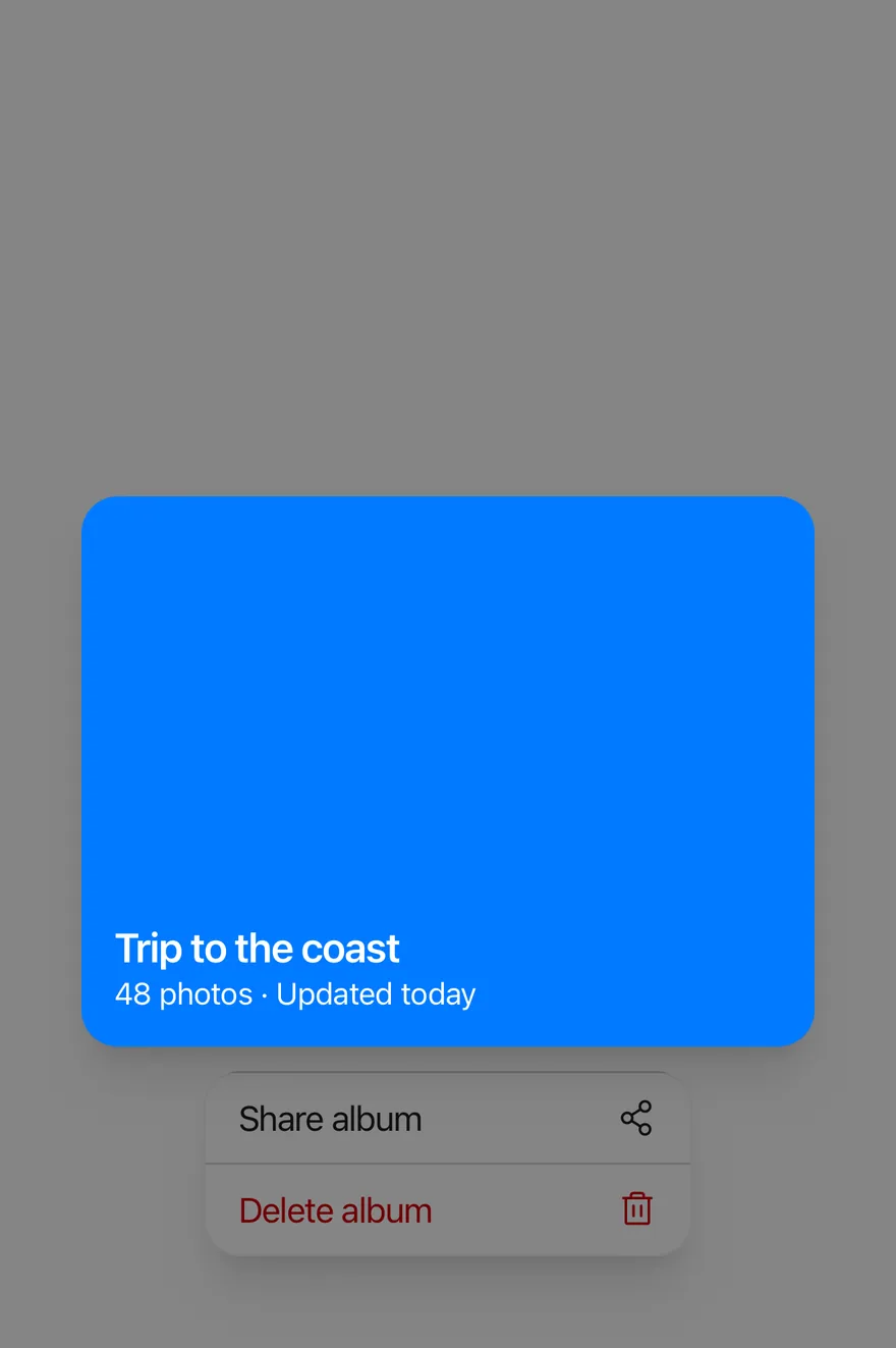 Preview Menu (custom preview open) on iOS in light mode