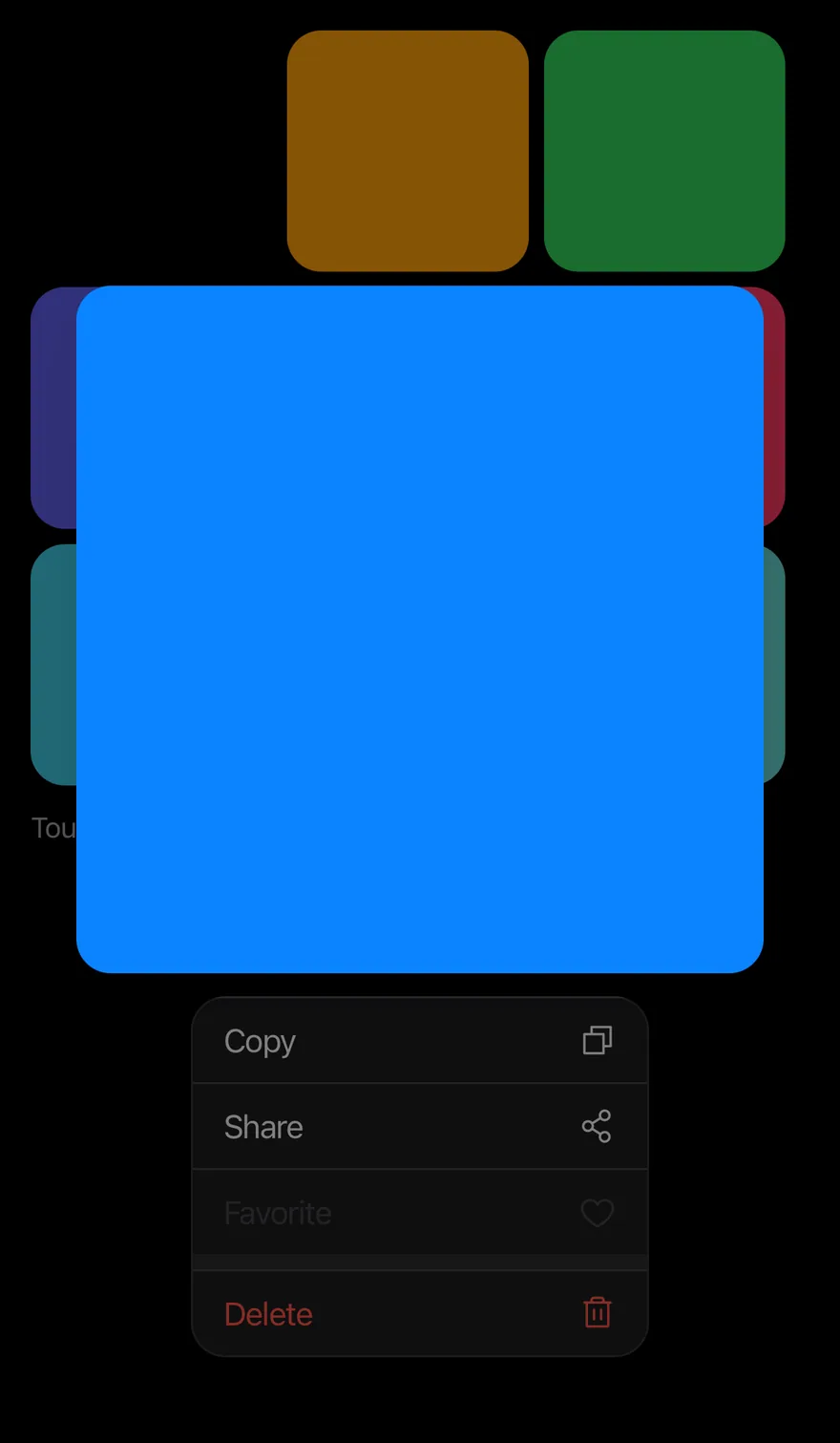 Preview Menu (disabled item) on iOS in dark mode