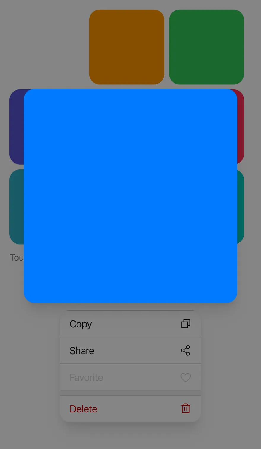 Preview Menu (disabled item) on iOS in light mode