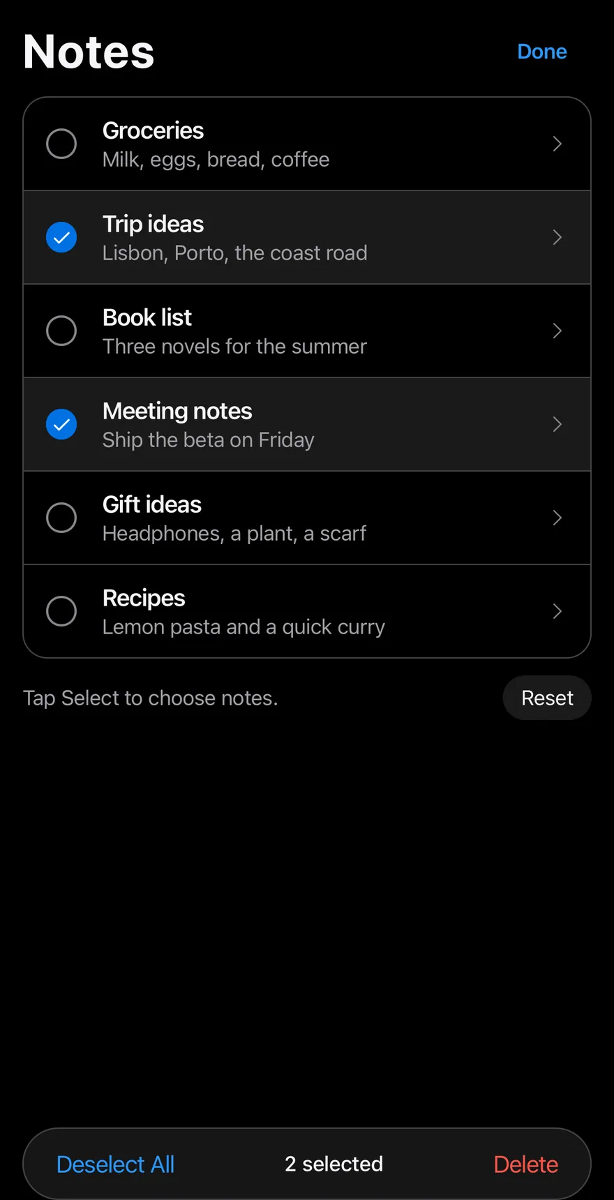 Selection List (editing) on iOS in dark mode