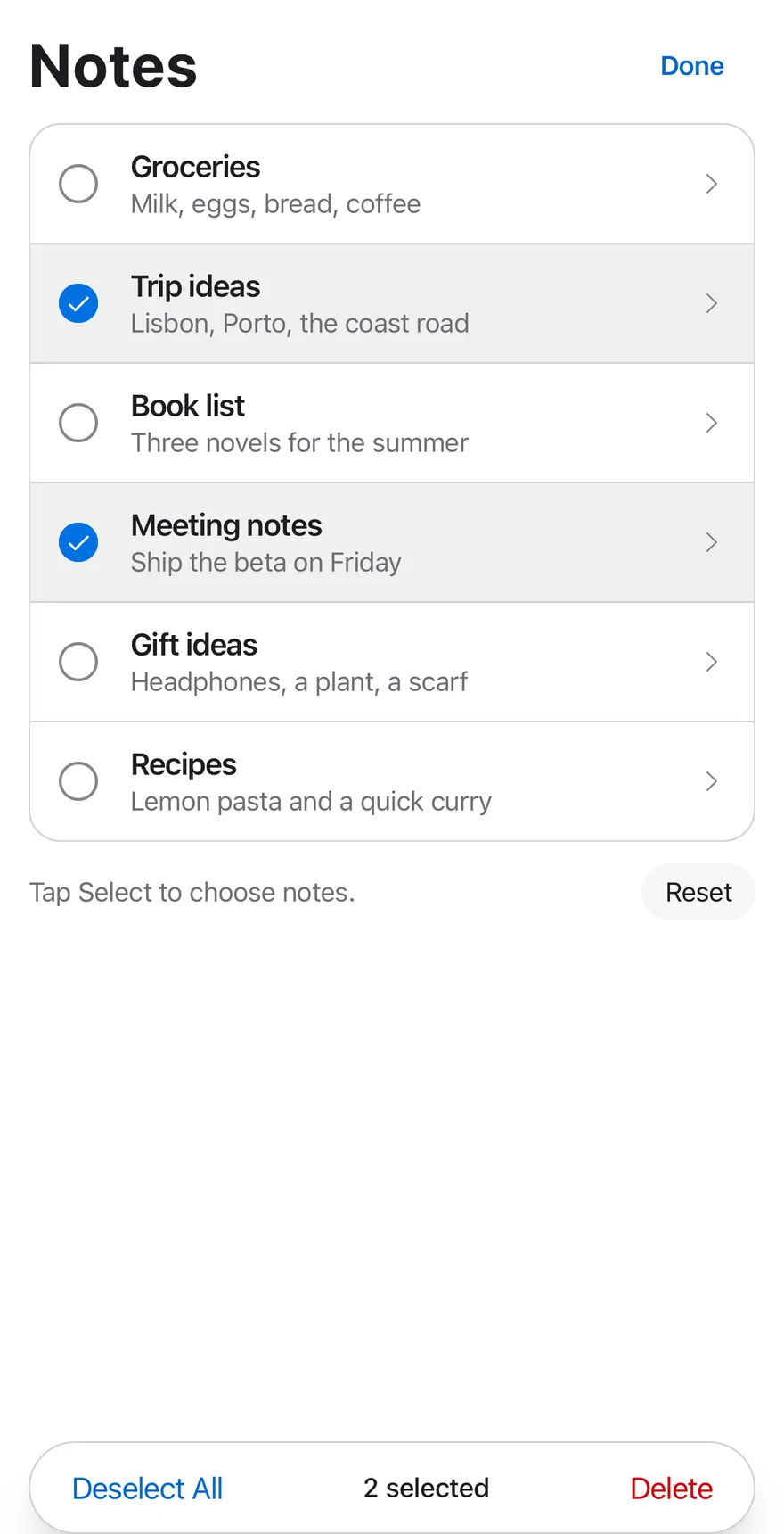 Selection List (editing) on iOS in light mode