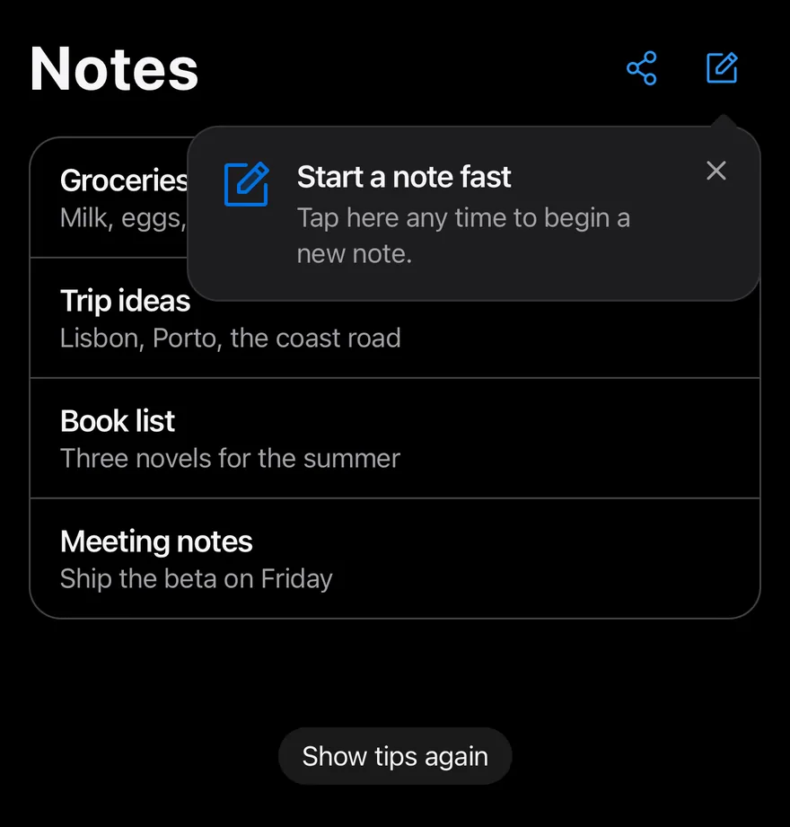 Tip on iOS in dark mode