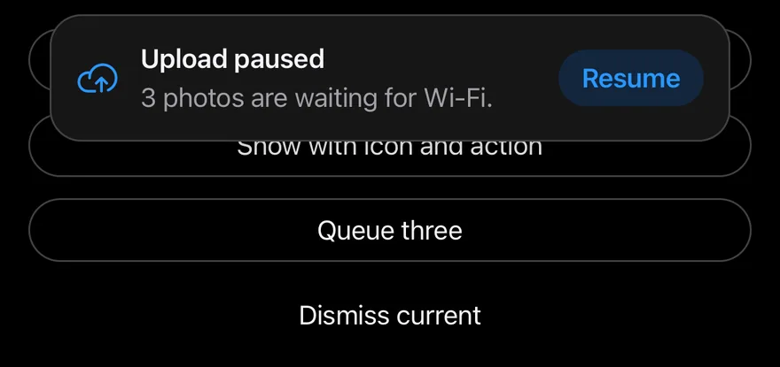 Top Banner (with action) on iOS in dark mode