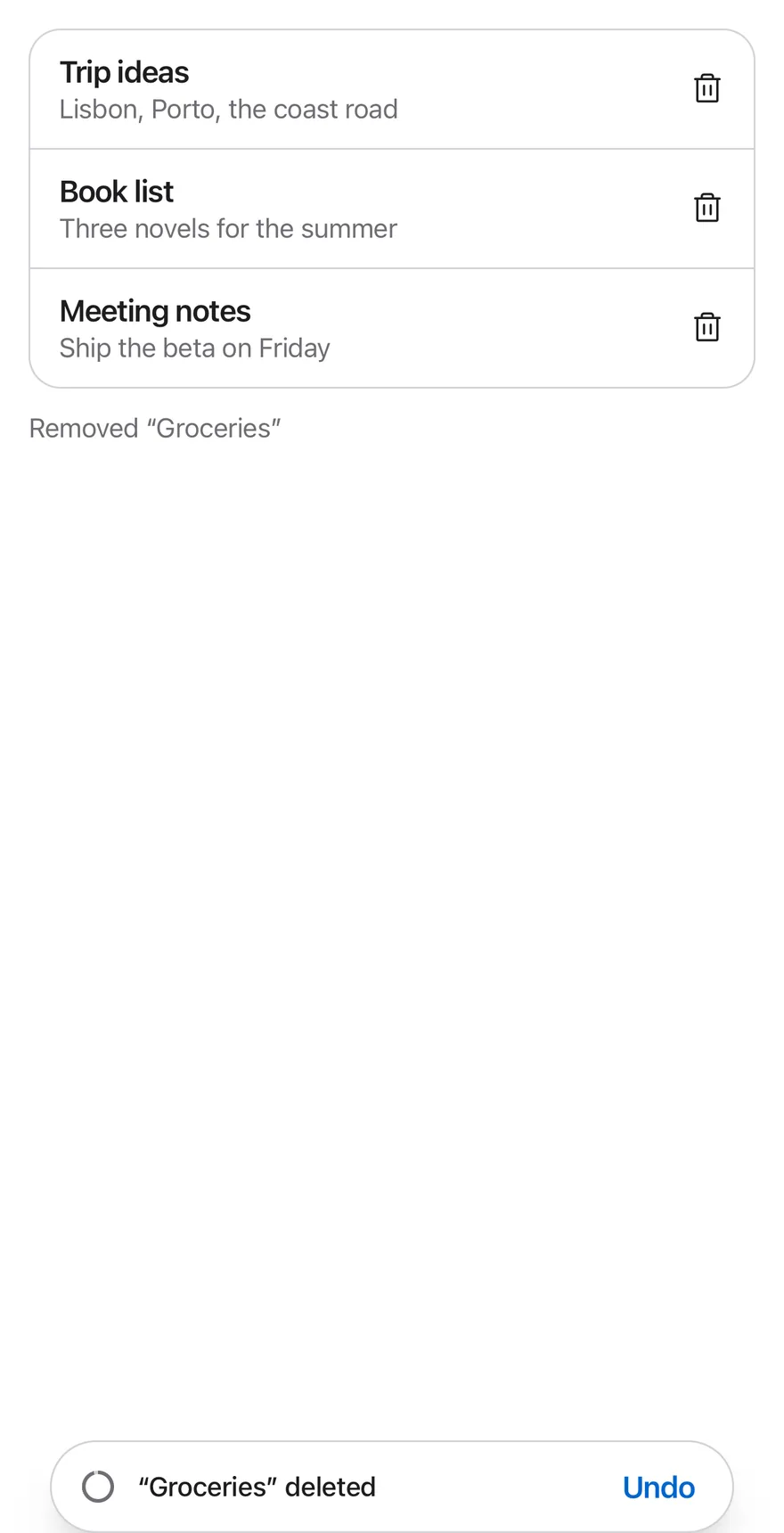Undo Bar (showing) on iOS in light mode