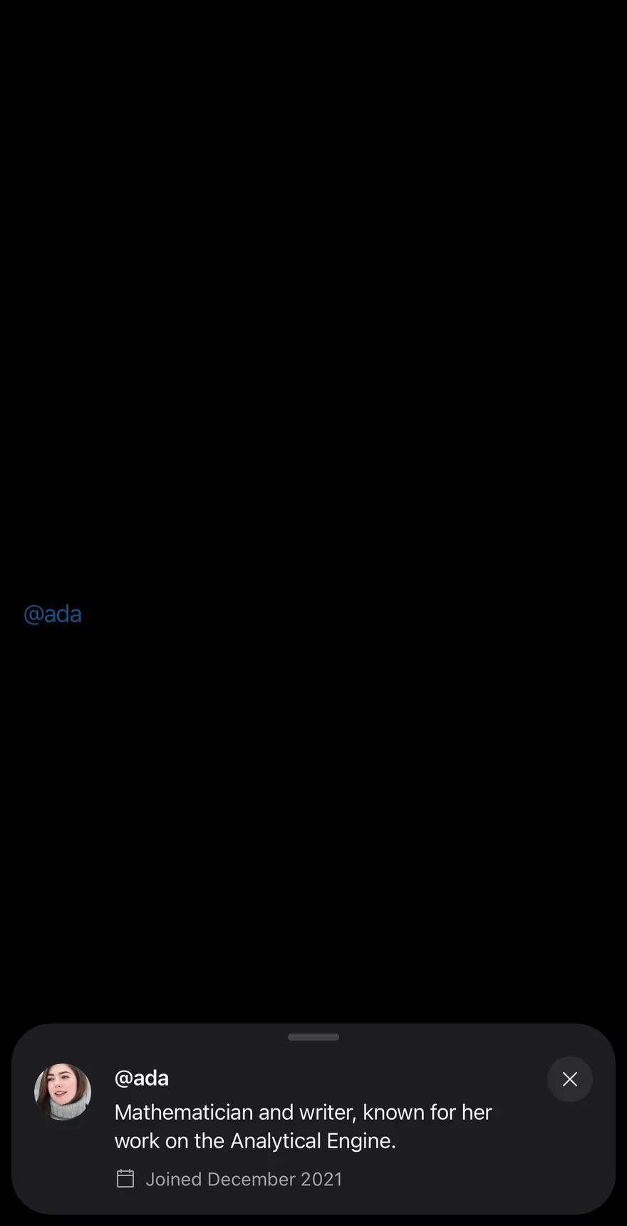 Preview (with close button) on iOS in dark mode
