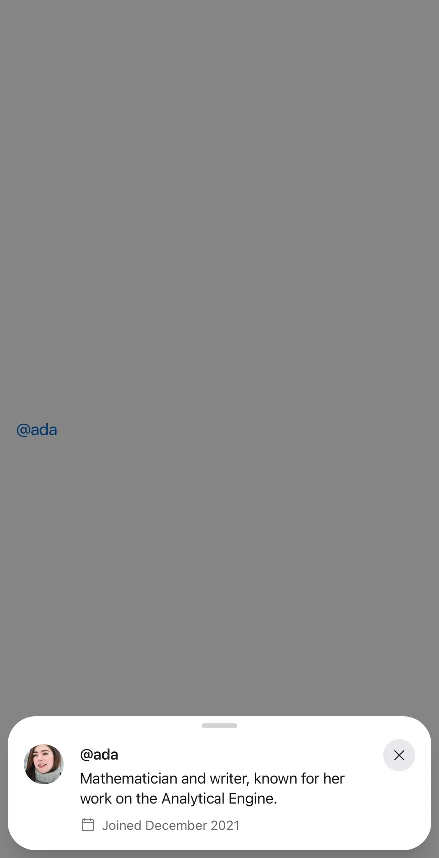 Preview (with close button) on iOS in light mode