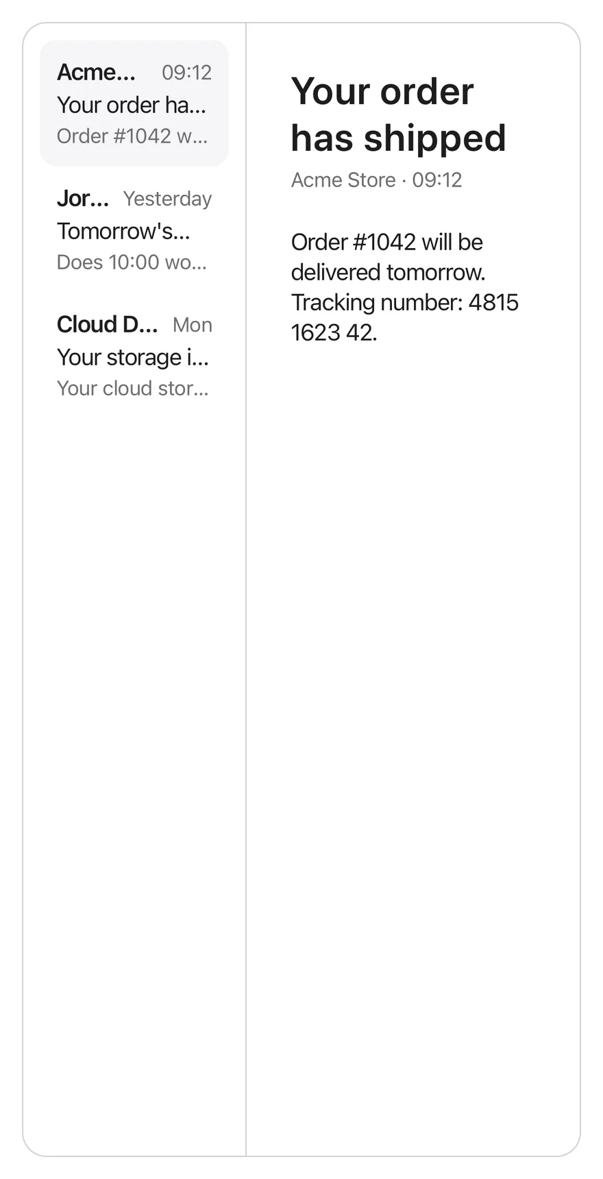 Split View (wide two columns) on iOS in light mode