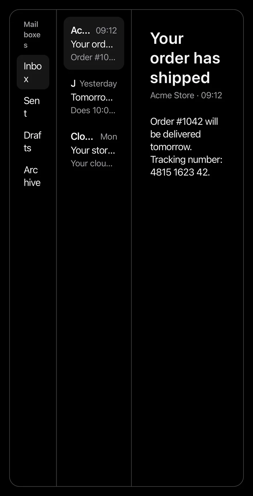 Split View (wide) on iOS in dark mode